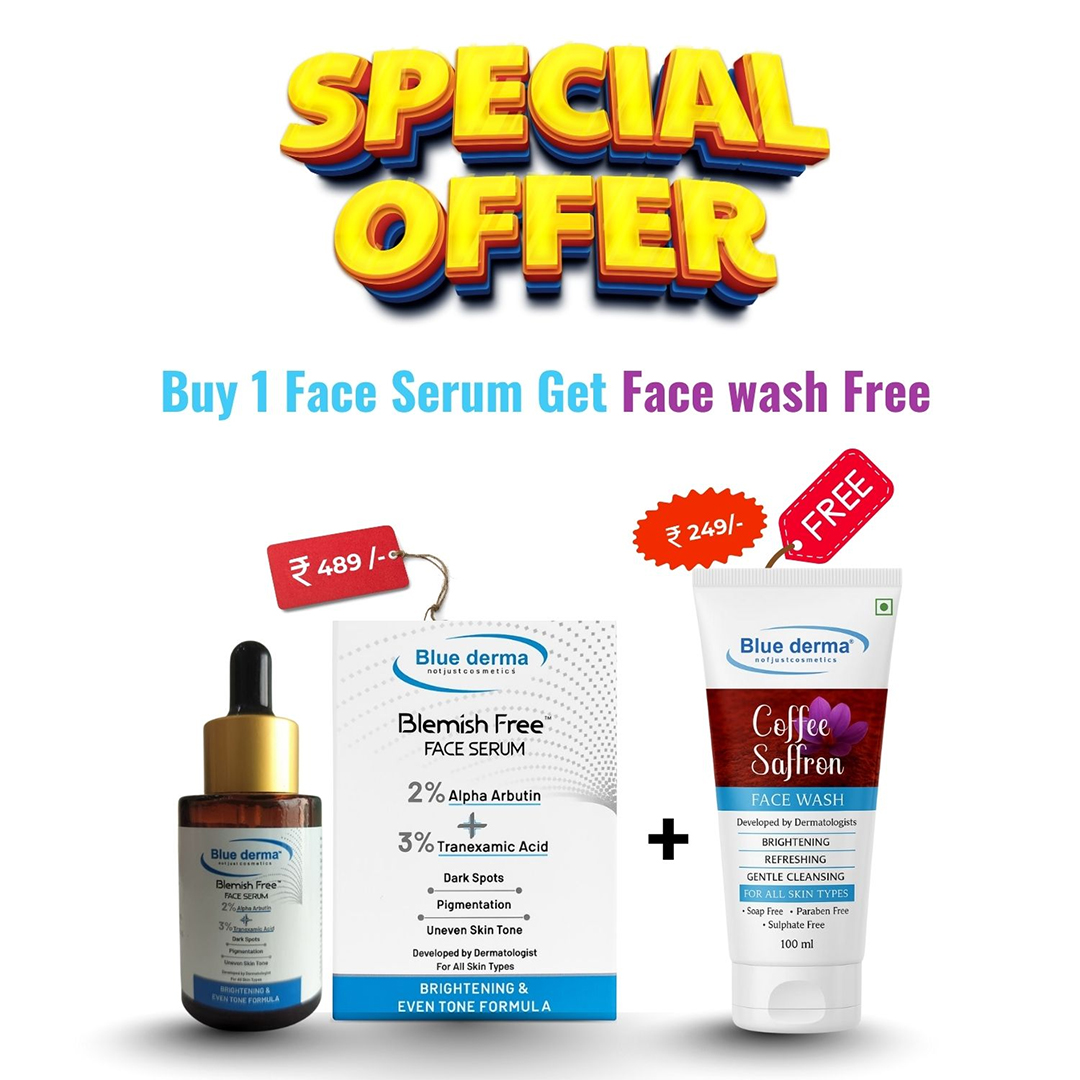 Buy 1 Blue Derma Blemish Free Face Serum and Get a Coffee Saffron Face Wash  absolutely FREE!